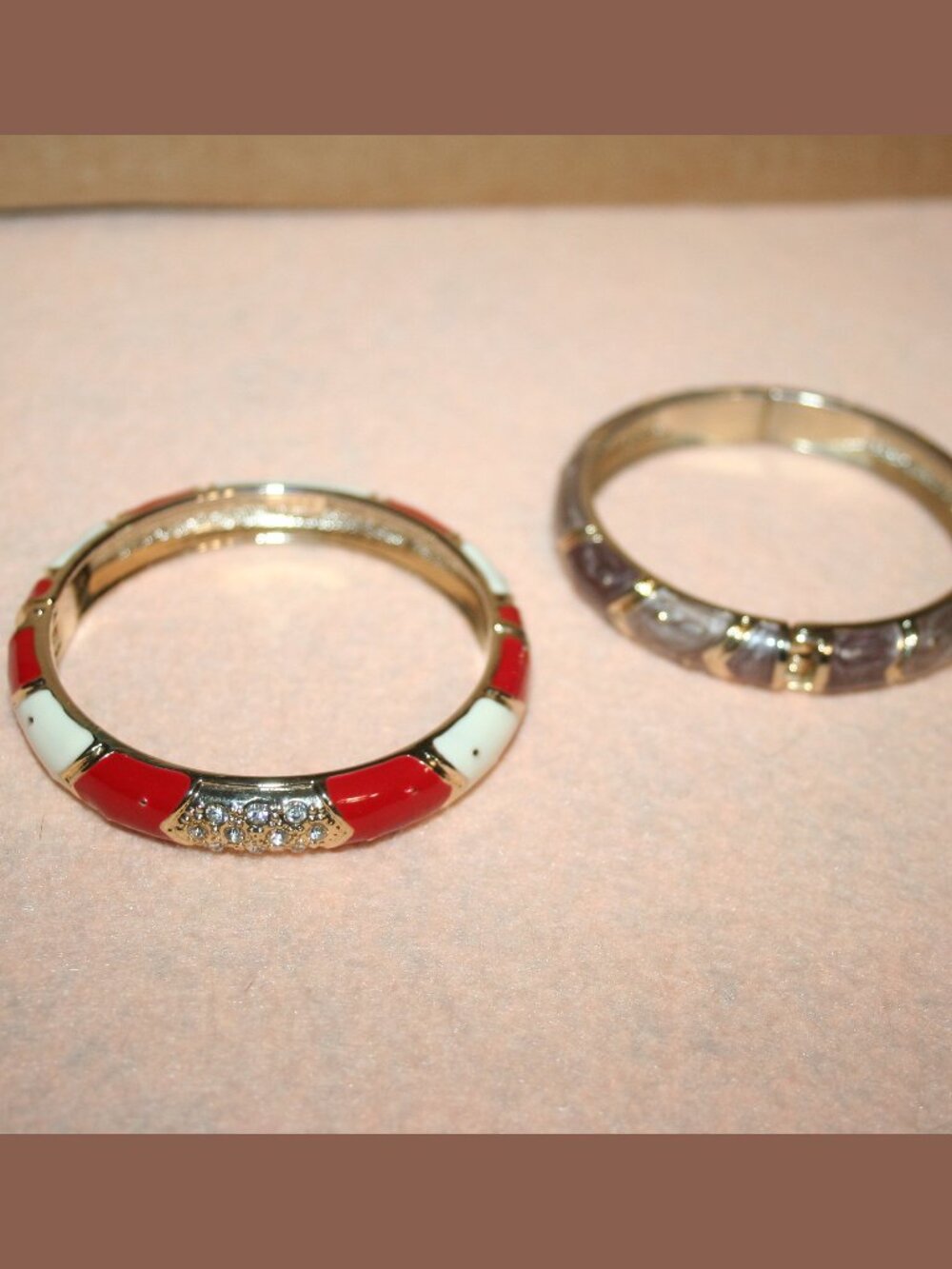 Vintage JTF Hinged Bangle Bamboo Bracelet Enamel Rhinestone COSTUMN - LOT#1